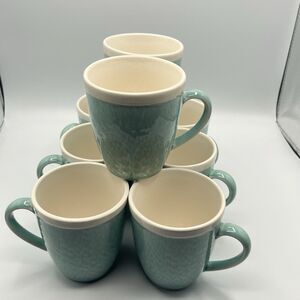 Set Of 8 Sango Coffee Cups Mugs Vega Aqua #4531 Vintage